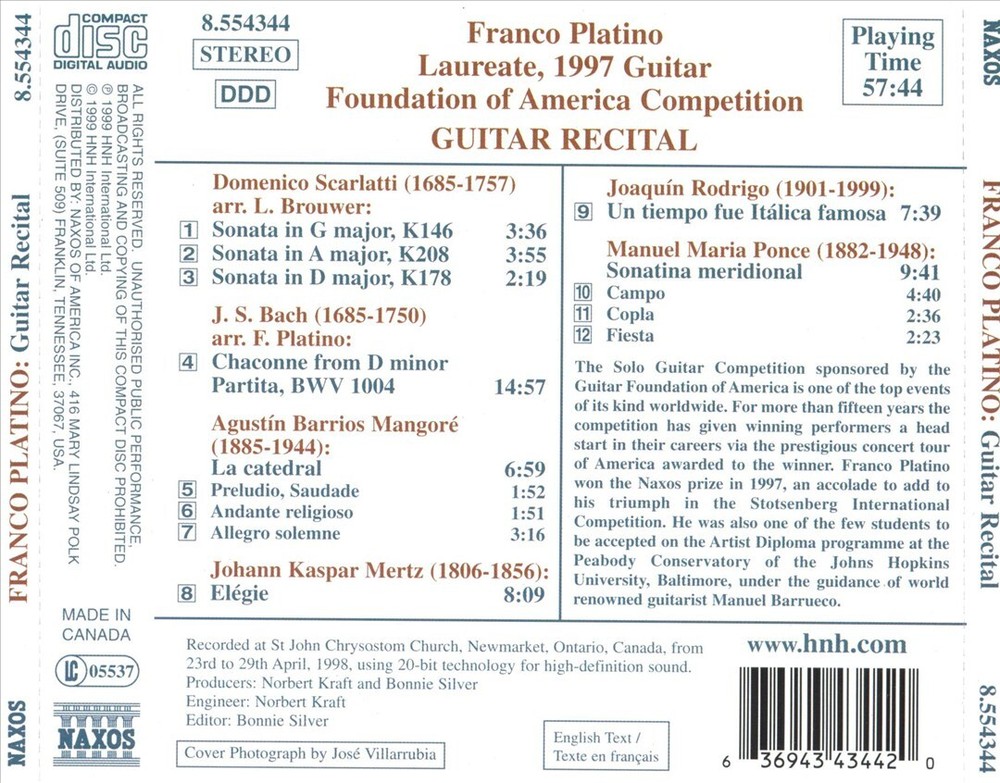 FRANCO PLATINO GUITAR RECITAL NEW CD