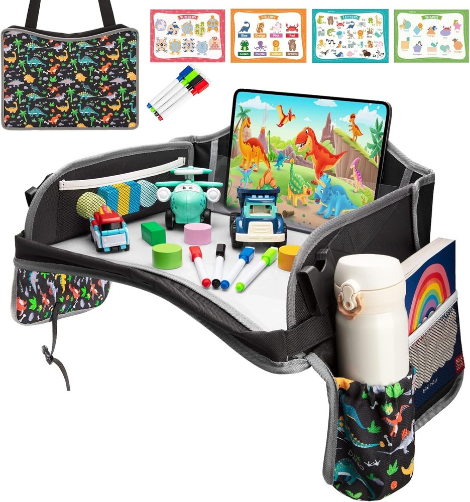 Blissful Diary Travel Tray For Kids Car Seat, Toddler Road Trip Black