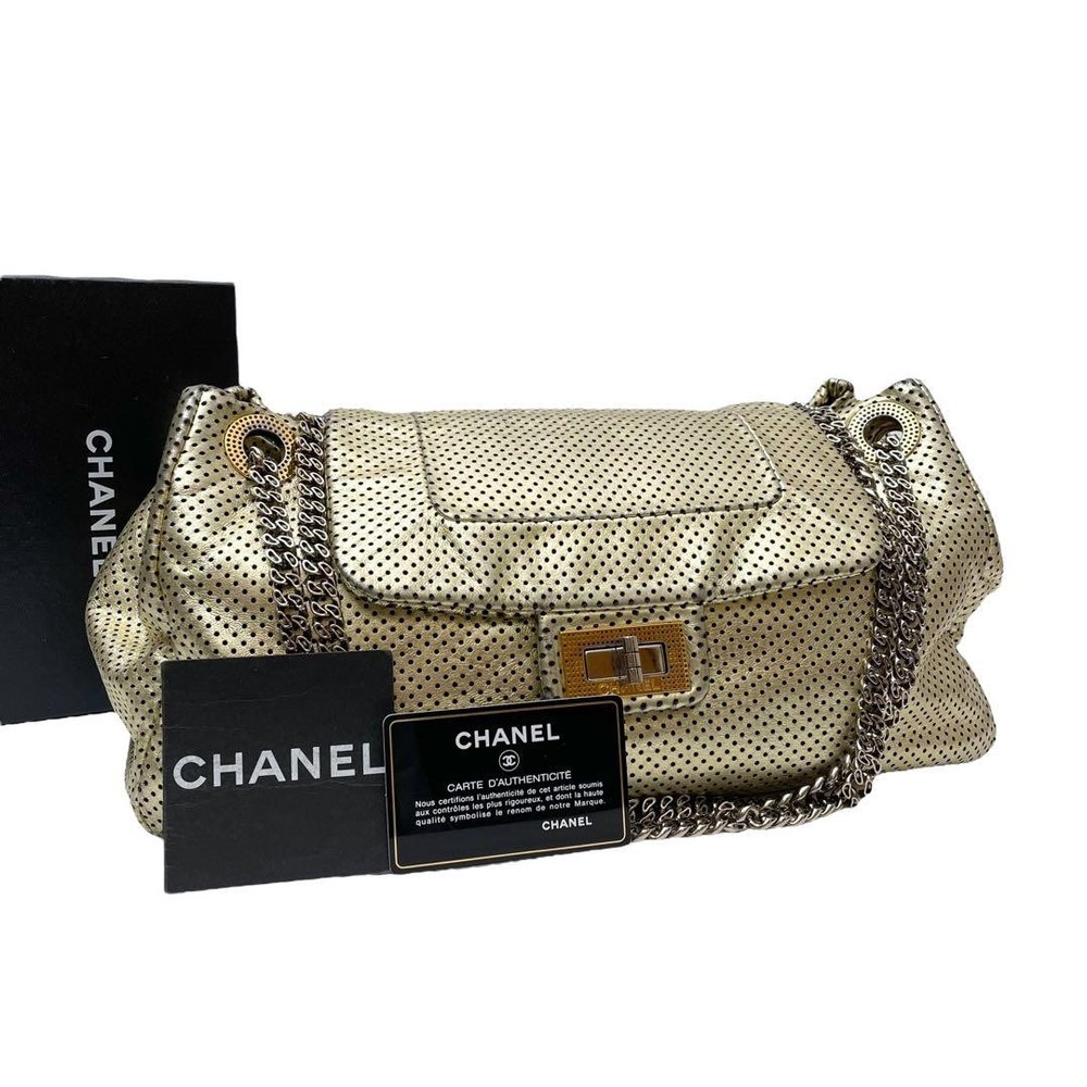 Chanel 2.55 Gold Punched Leather Chain Shoulder Bag