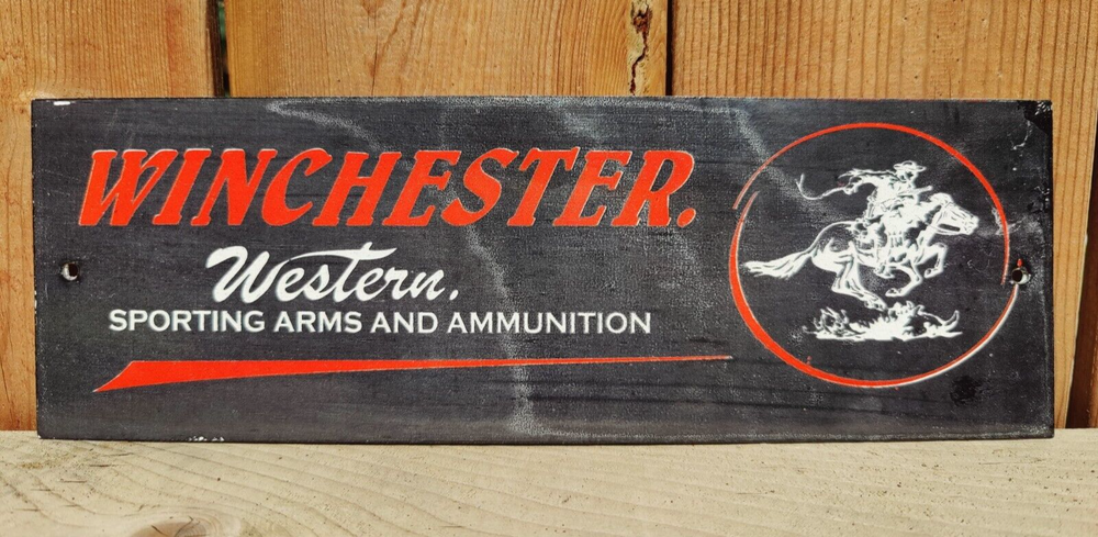 VINTAGE WINCHESTER WESTERN ARMS & AMMUNITION PORCELAIN ENAMEL SIGN 12