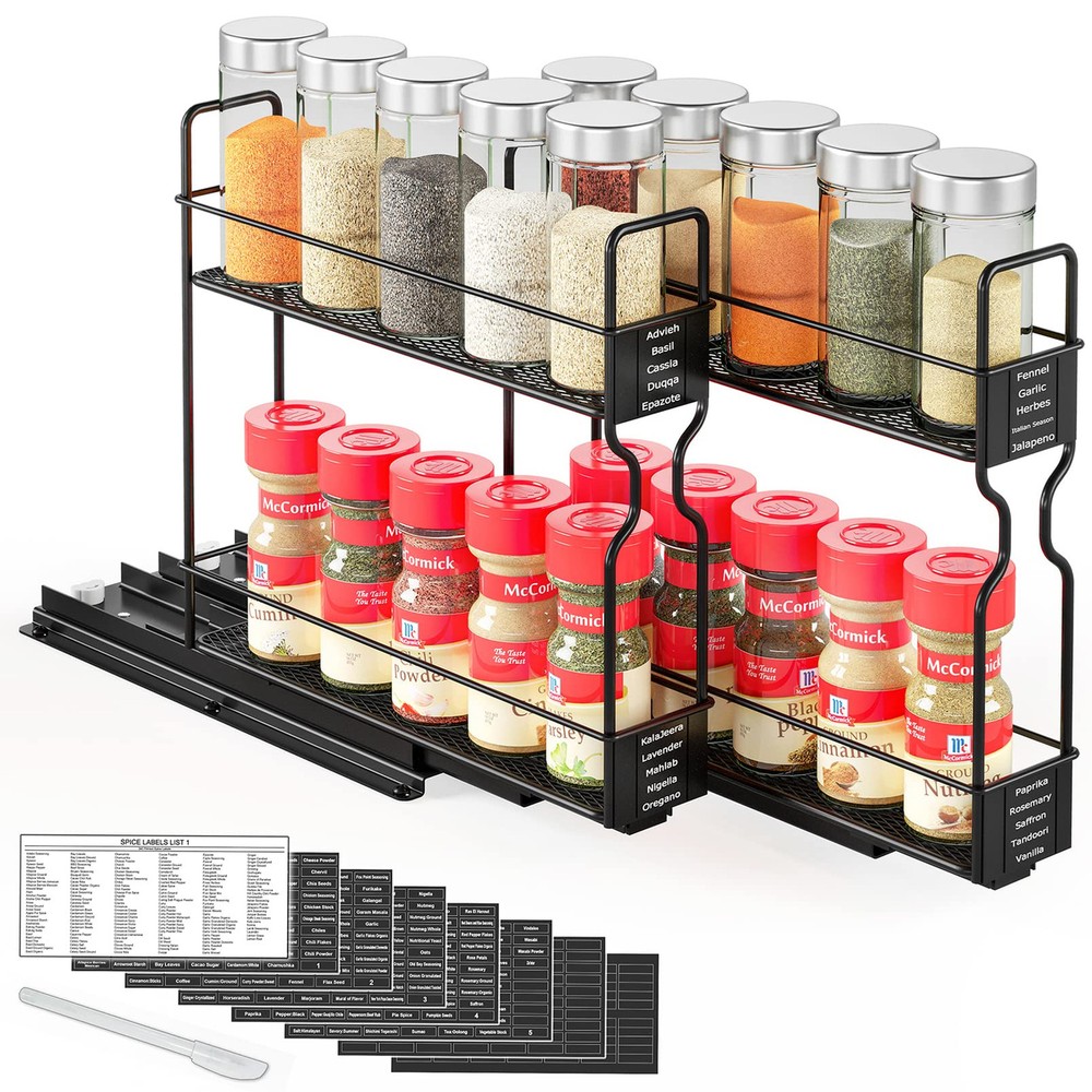 Pull Out Spice Rack Organizer for Cabinet, Heavy Duty Slide Out Seasoning Kit...