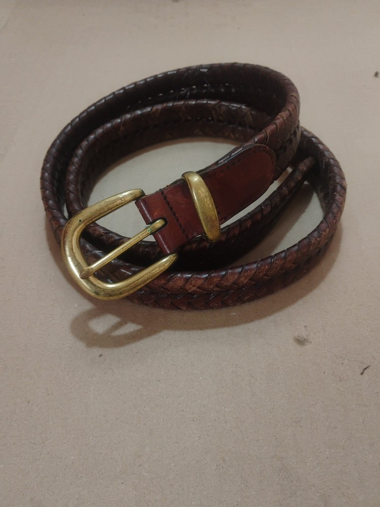 Coach 5922 Tan Brown Braided Leather Belt Brass Buckle 38 Men