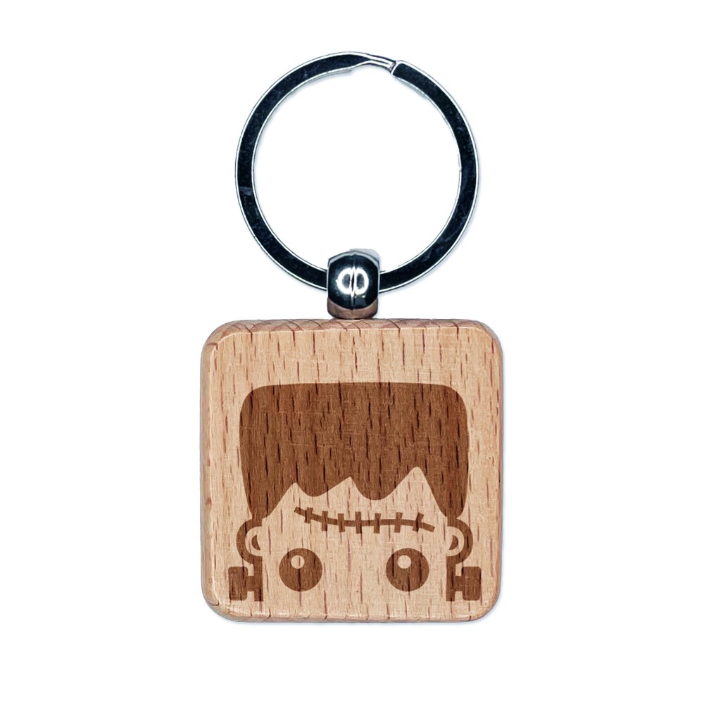 Frankenstein Halloween Wood Keychain Charm Engraved Spooky Design  