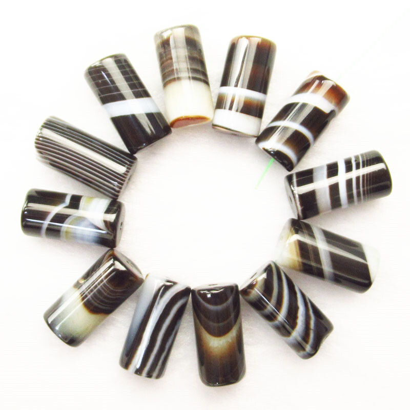 12Pcs Black White Onyx Agate Column Pendant Beads 16x8mm D95984 for Jewelry Making