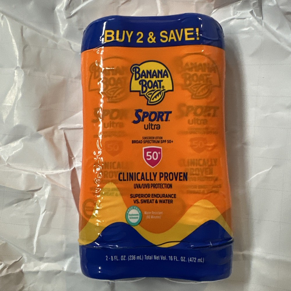 Banana Boat Sport Ultra SPF 50 Sunscreen Lotion, 8oz Ea, 2 ct - Brand NEW 09/26