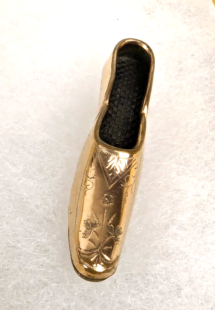 Antique Edwardian Etched Rolled Gold Nosegay Slipper Shoe Pin Brooch 1.75
