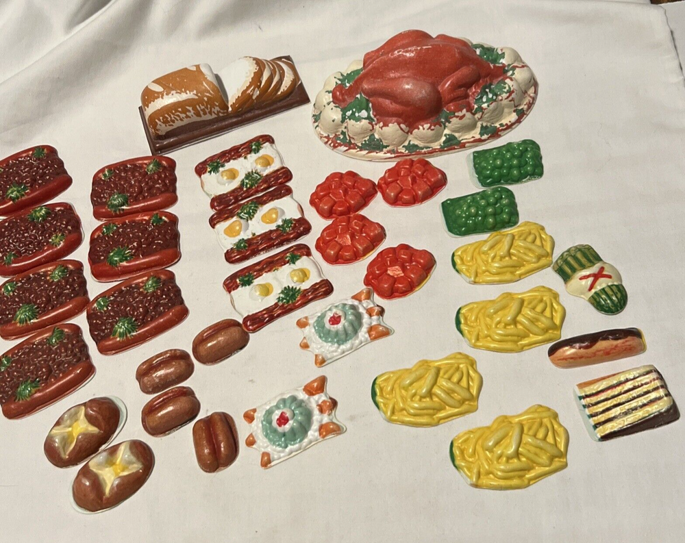 Flat Plastic Food Toy Pretend 33 Pieces Child Play Kitchen