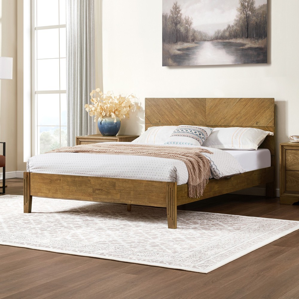 FLEXISPOT Queen Solid Wood Platform Bed with Tool-Free Fast Assembly & Headboard