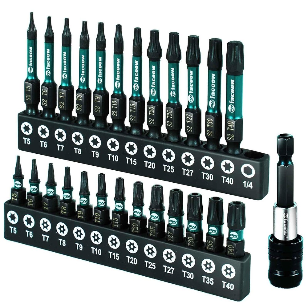 Facoow 26-Piece T5-T40 Magnetic Security Torx Bit Set