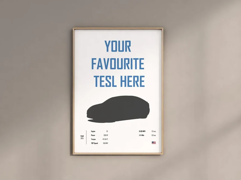 Tesla Custom Car print Digital poster Gift for Him Boyfriend Valentines day