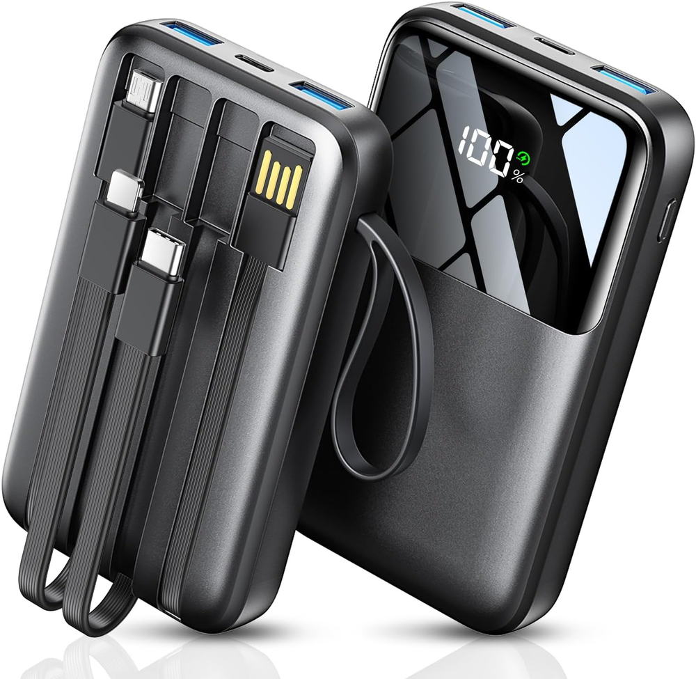 15000mAh Portable Charger with 22.5W Fast Charging & Built-in Cable