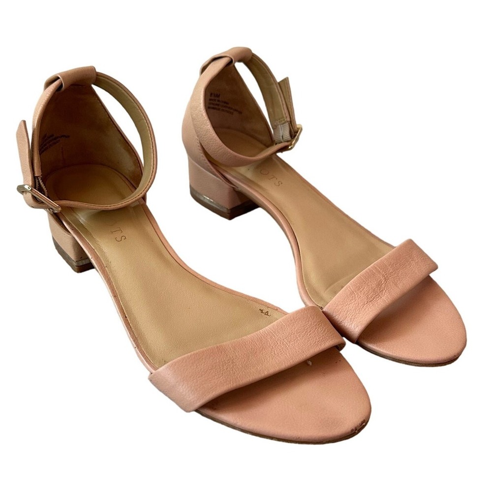 Talbots Beige Leather Sandals Ankle Strap Block Heel Open Toe Shoes 8.5 8 1/2