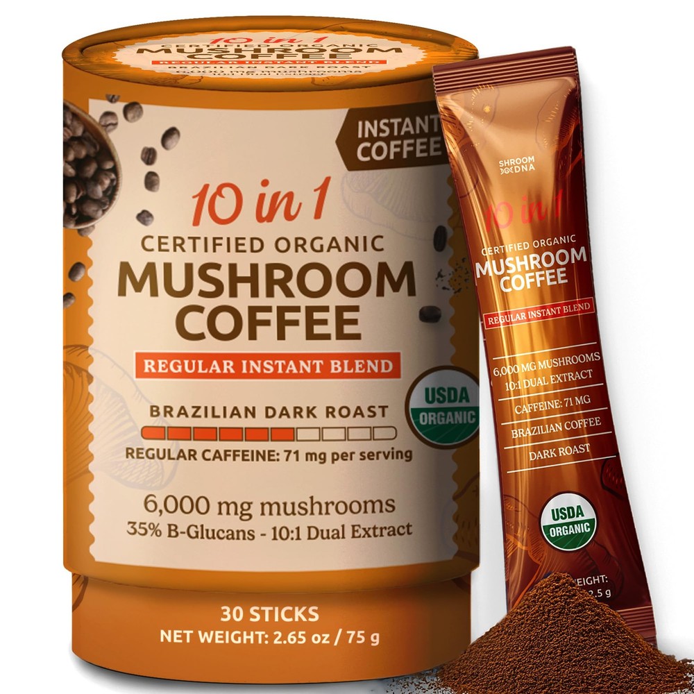 10-in-1 USDA Organic Mushroom Coffee Instant Blend for Energy & Focus