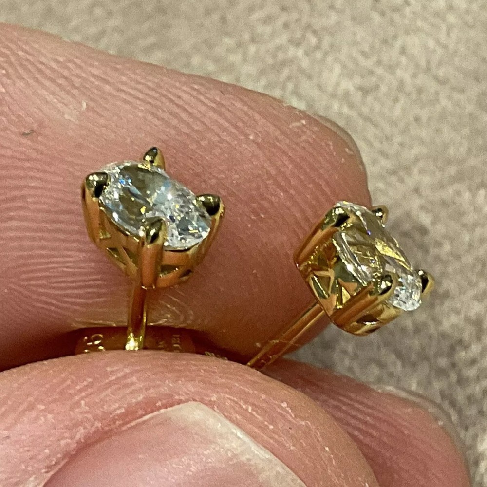 1.0 Carat Lab Created Diamond Oval Stud Earrings Set In 9k Gold Plated 925
