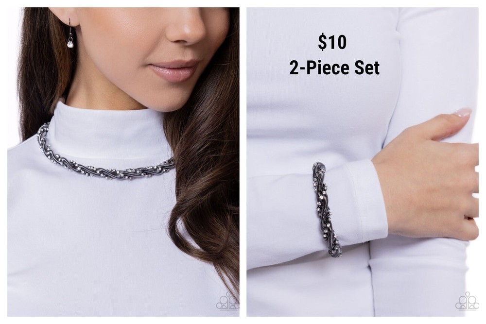 New Paparazzi Jewelry-Candid Coils Necklace And Coiled Champion Bracelet-Black