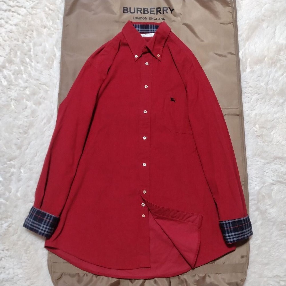 Burberry London Corduroy Shirt Long sleeve Red Nova check Men Size M Used
