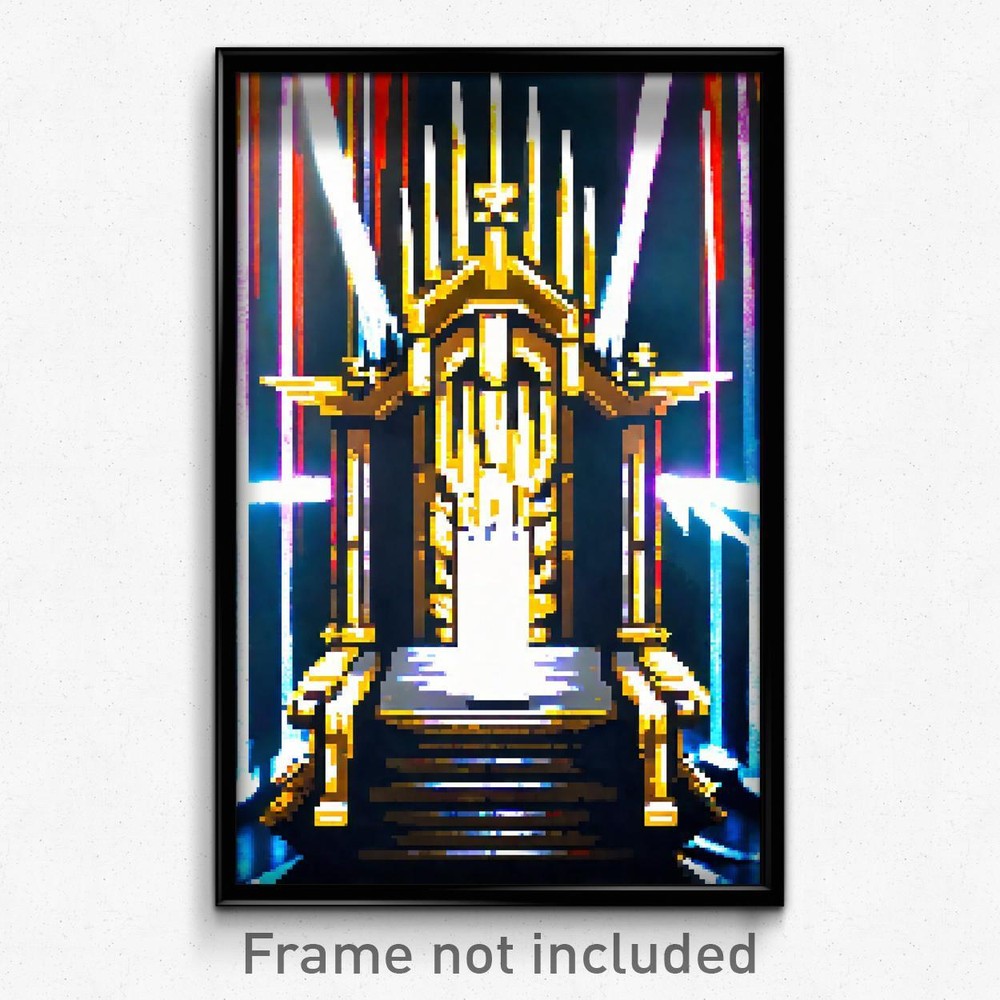8 Bit Pixel Art Poster - Psychedelic Trippy Throne Video Game Print