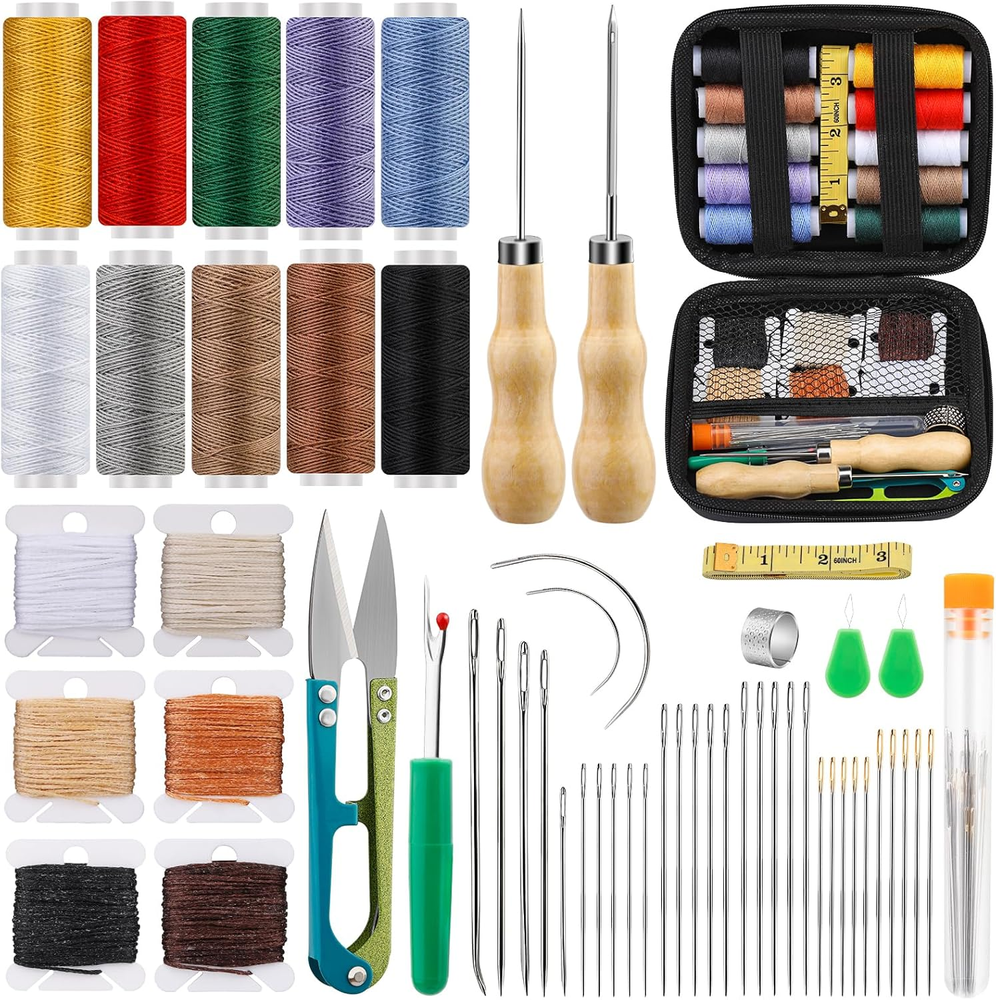 59-Piece Leather Sewing Kit with Heavy Duty Upholstery Needles for Hand Stitching