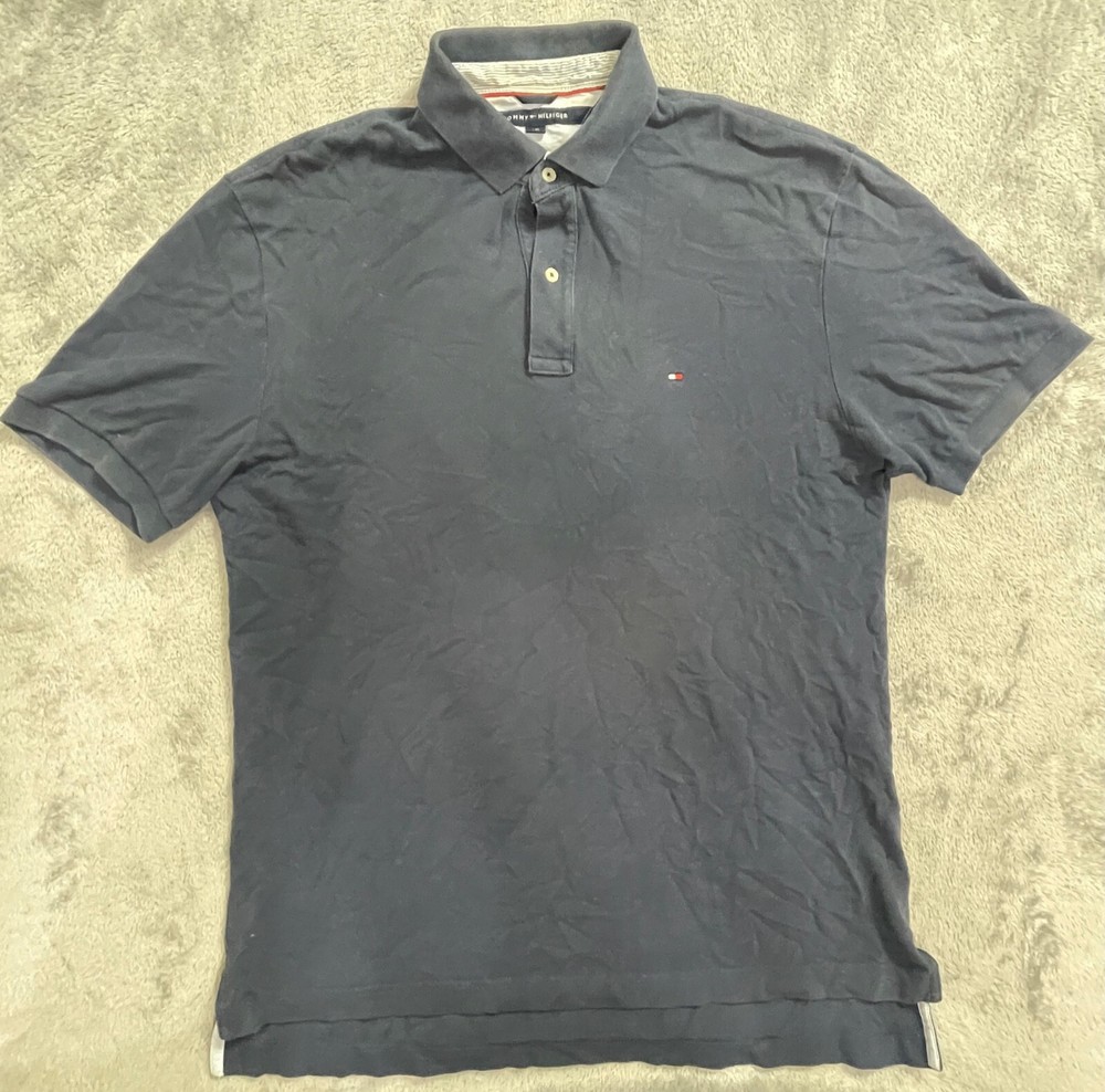 Tommy Hilfiger Polo Shirt Mens Size Large Blue Short Sleeve Golf Casual Cotton