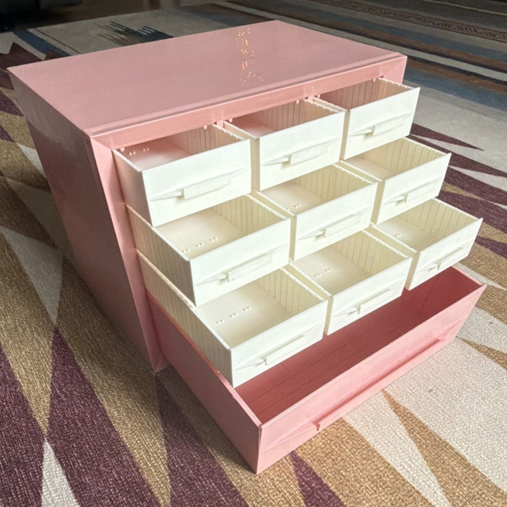 Vintage Pink & Crème Drawers Box with 9 Compartments, Freestanding Organizer