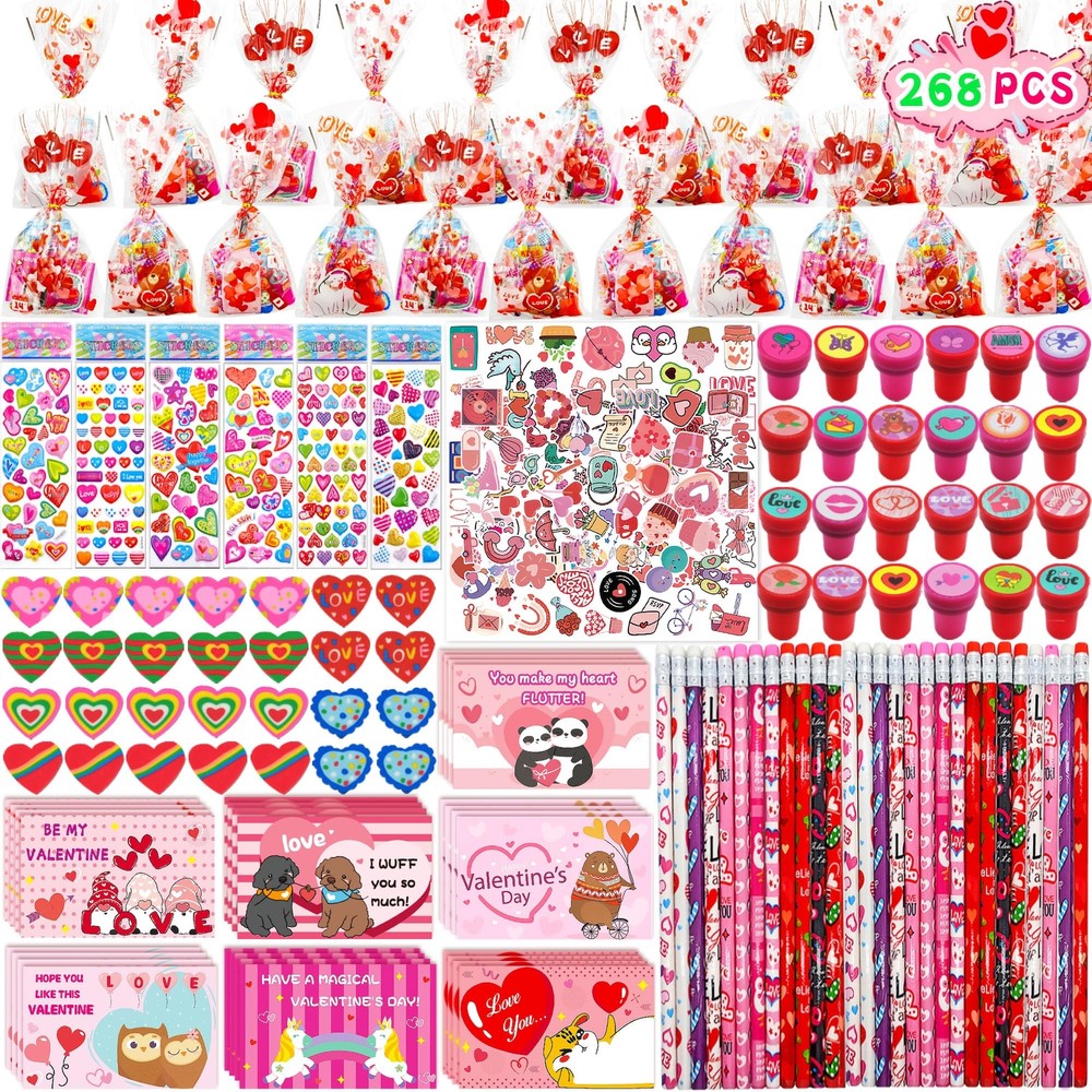 268 PCS Valentine Gifts for kids Classroom Valentines Goodie Bags Valentines ...
