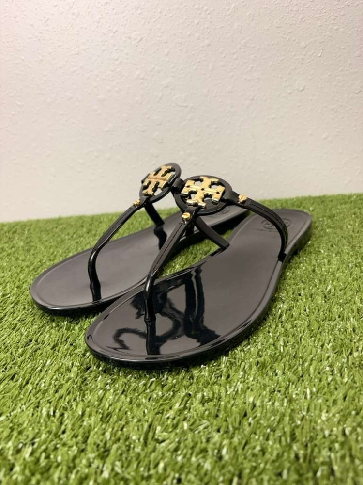 Tory Burch Mini Miller Jelly Thong Sandals Womens 6 Black Medallion Slip On