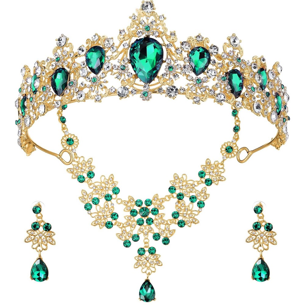 Sureio Baroque Bridal Jewelry Set 3 Pieces Tiara Earrings Necklace Bridal Jew...