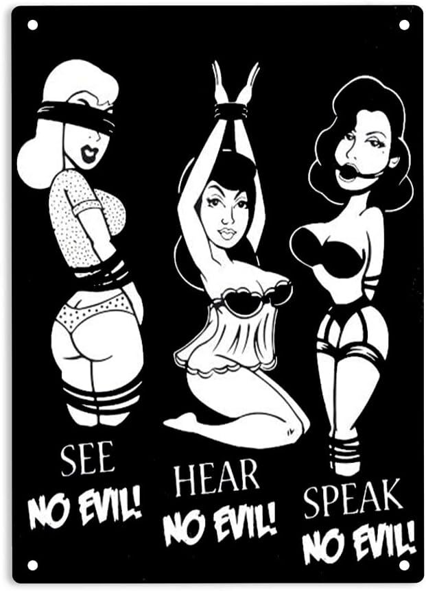 ERMUHEY See No Evil Hear No Evil Speal No Evil Sexy Girl Sign Metal Tin Sign for
