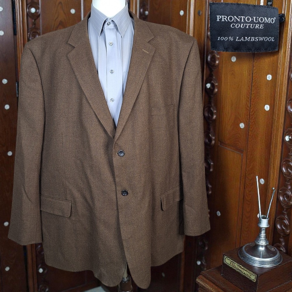 Pronto Uomo Sport Coat Jacket Mens 60R Brown VL Lambs Wool