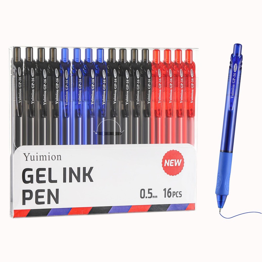 16 Pcs Retractable Gel Pens Fine Point (0.5mm) Rollerball Pens for Smooth Wri...