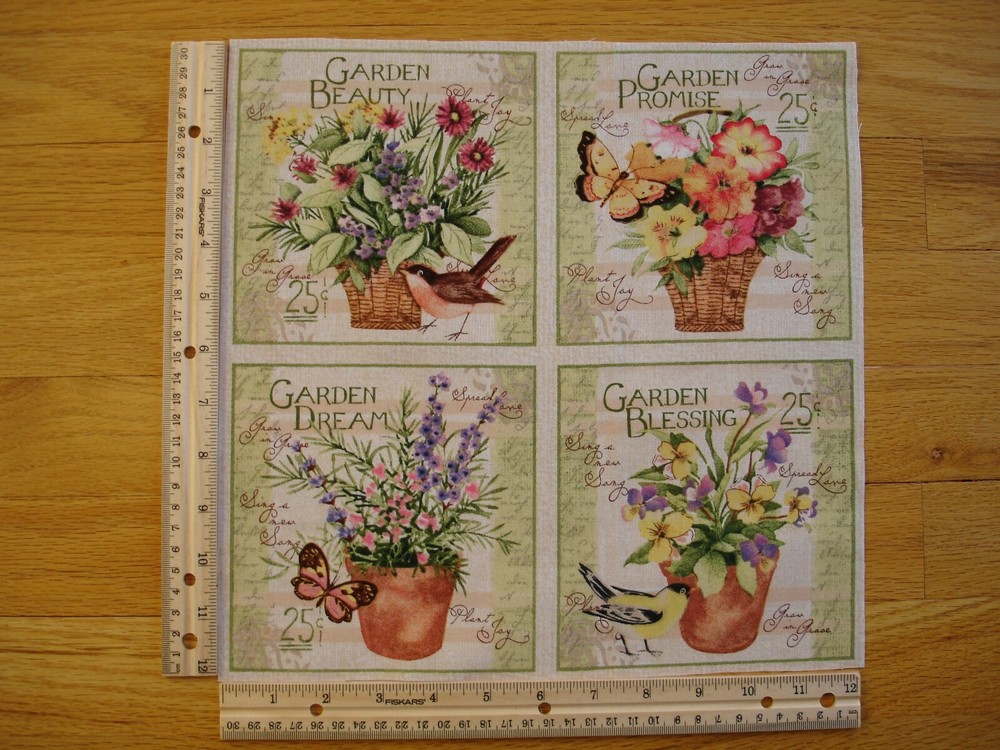 Inspirational Garden Promise Blessings  Cotton Quilt Fabric Panel Blocks (4)