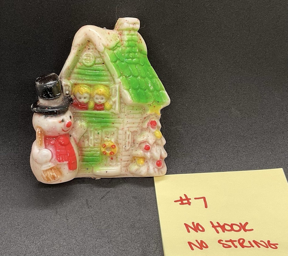 1950’s Vintage Snowman House Children Blow Mold Christmas Tree Ornament NO HOOK