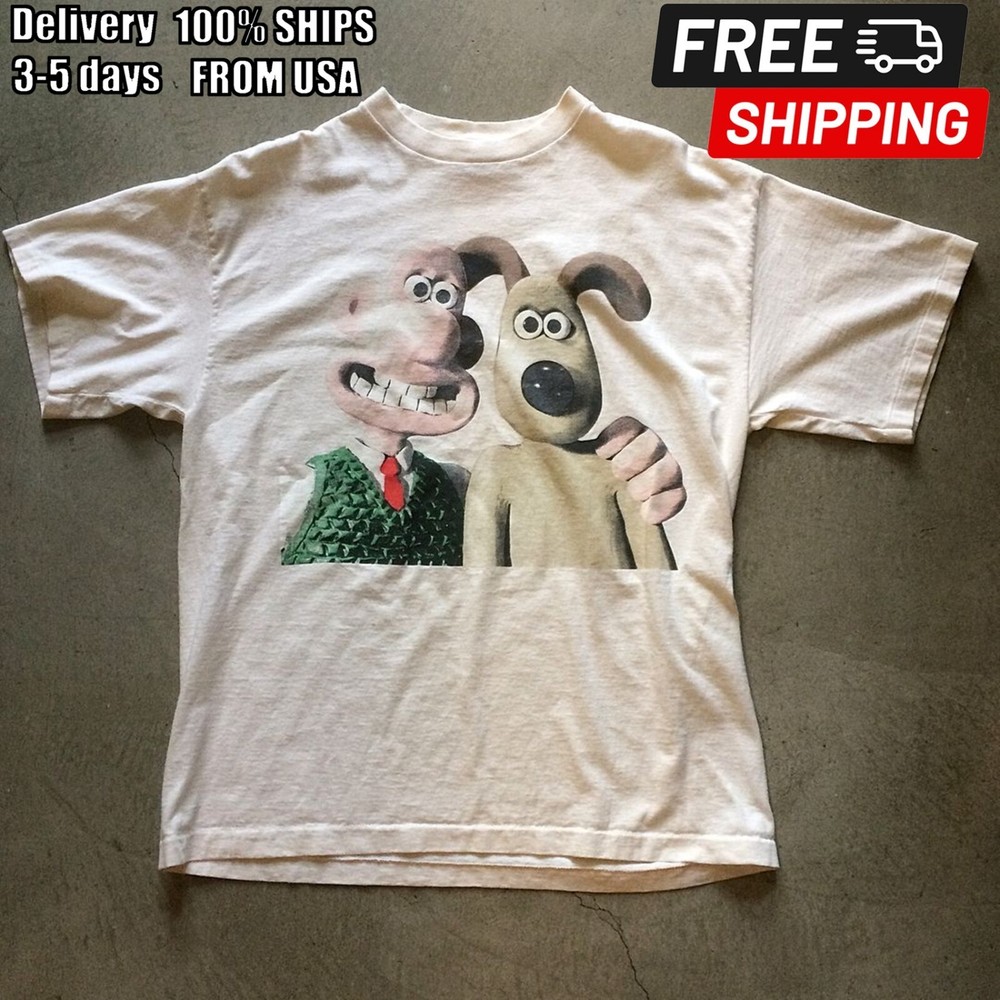 Vtg Vintage Wallace & Gromit For Fans Cotton S-5XL Unisex White Tee Shirt