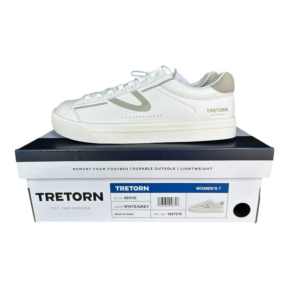 Tretorn women's Hopper Sneaker Memory Foam Lightweight Shoes White Grey size 7