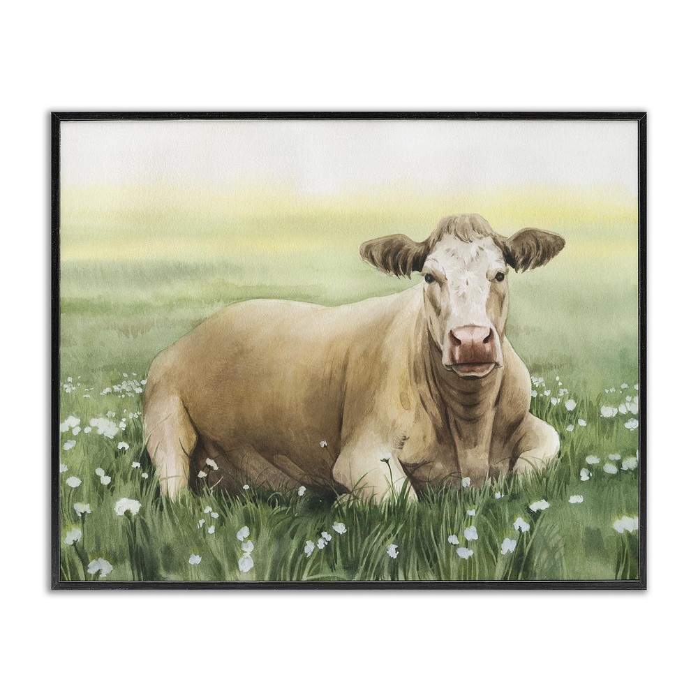 Resting Beige Cow Framed Giclee Art Design by Grace Popp