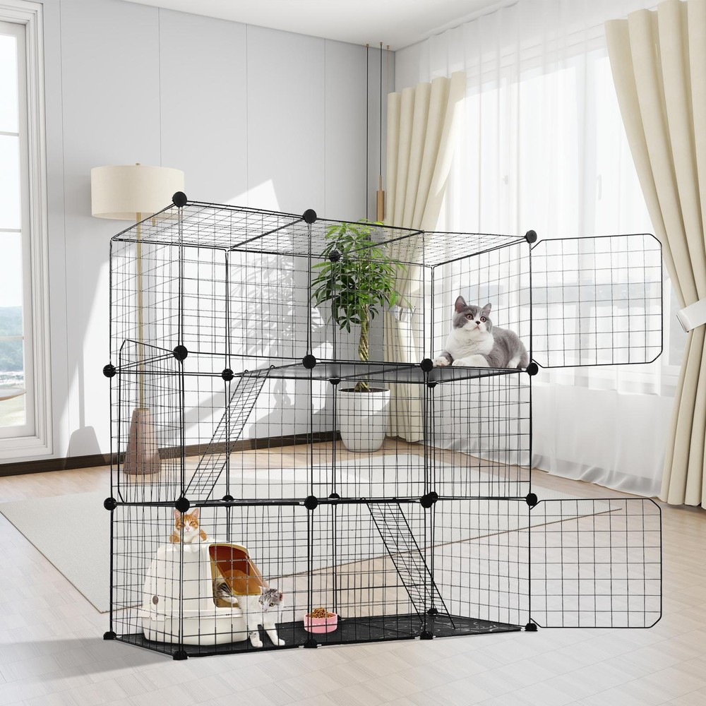 Super Larger 3 Tier Design Metal Cat Cages Cat Enclosure House Kennels Crate