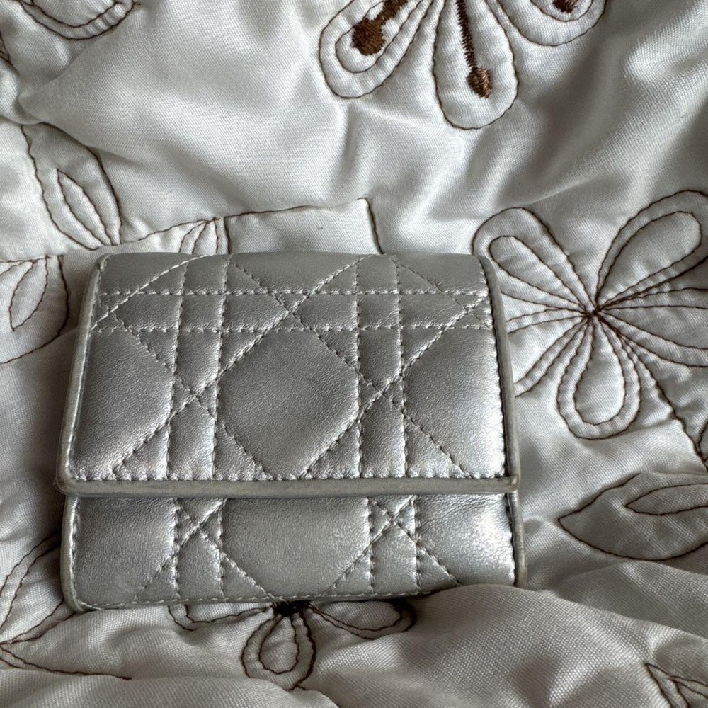 Dior Silver Trifold Trotter Wallet with Logo Embossing