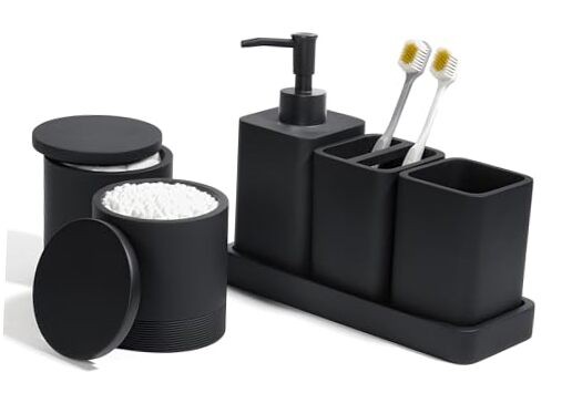 6-Piece Black Bathroom Accessories Set with Toothbrush Holders