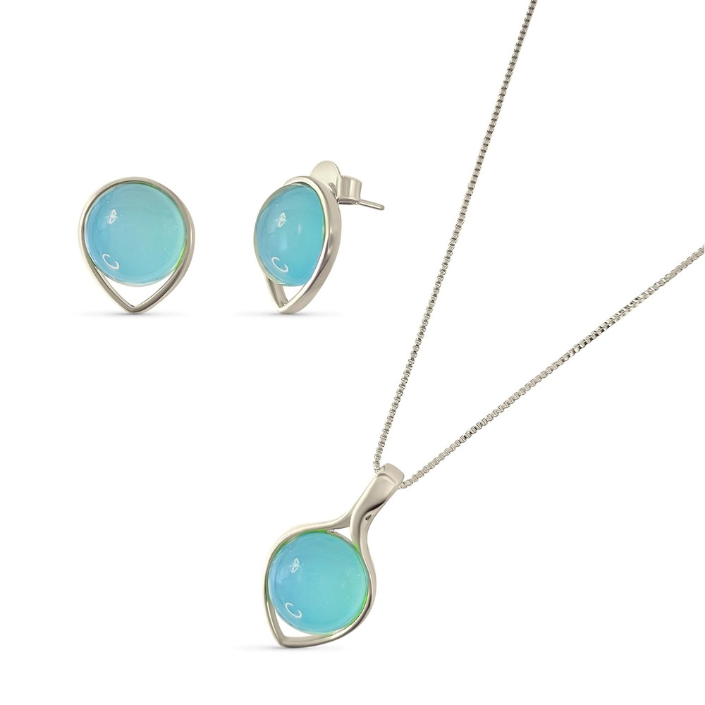 blue, black or green Stud Earrings and Brazilian Necklace of Natural Agate St...