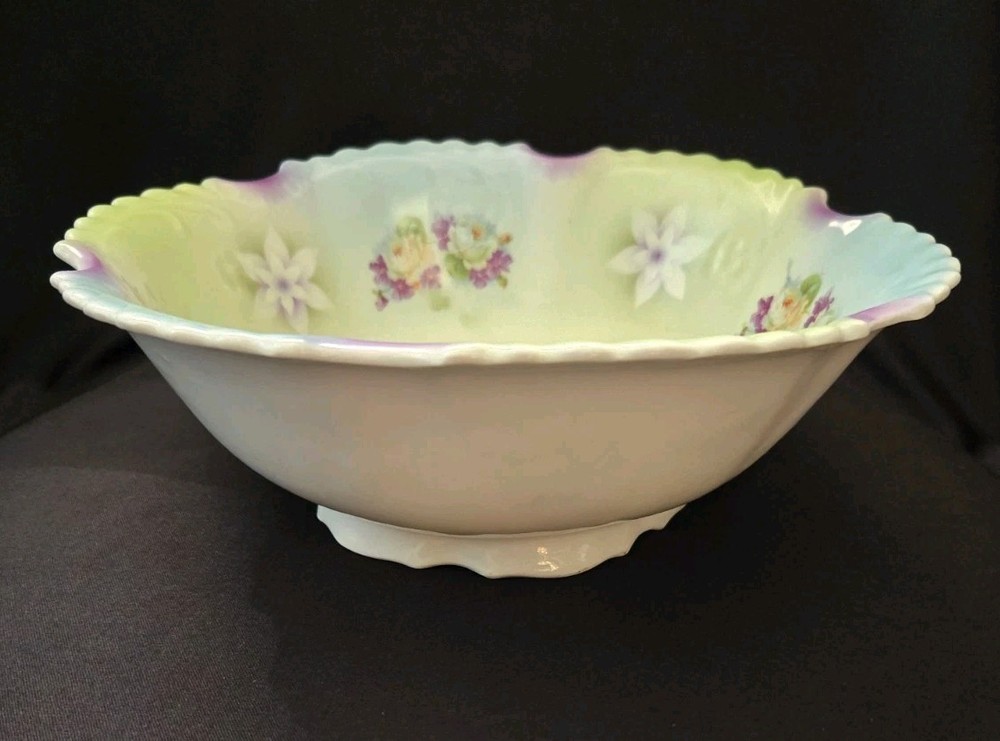 VTG SILESIEN GERMANY PORCELAIN PASTEL PEDESTAL SERVING CENTERPIECE BOWL 10