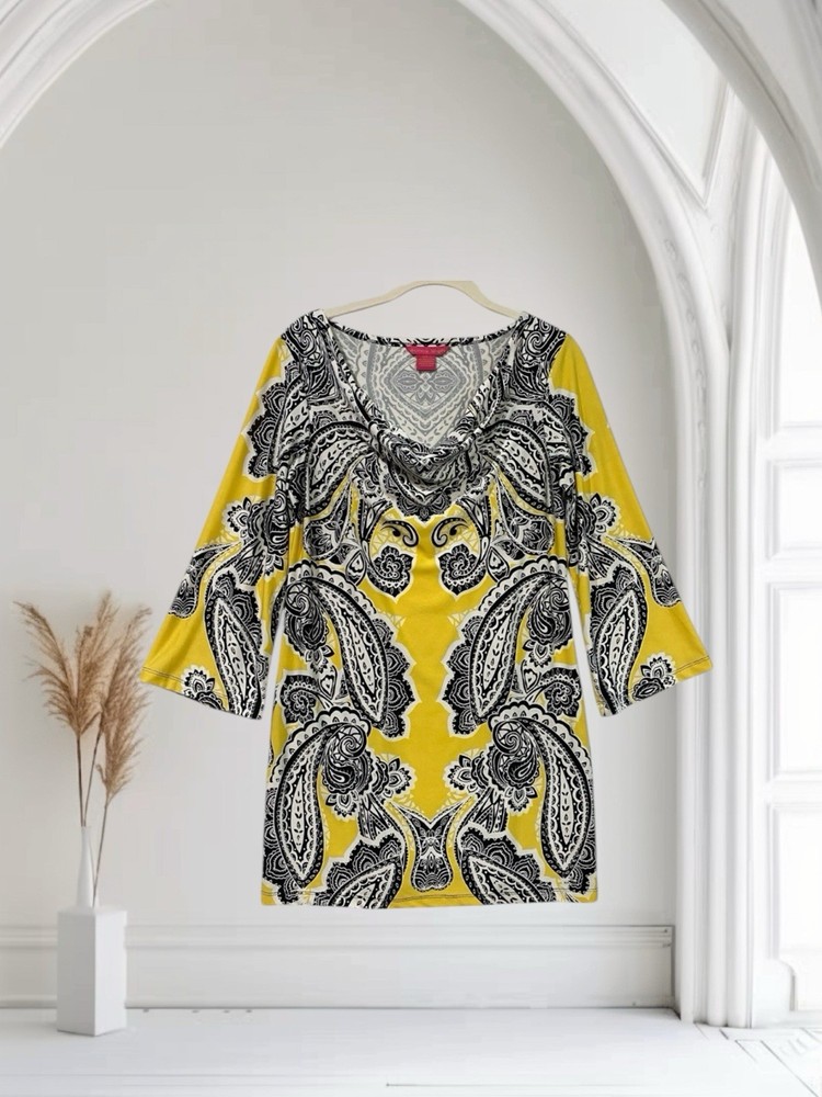Sunny Leigh Paisley Draped Neck Tunic Top Women’s Small Lightweight Boho Chic