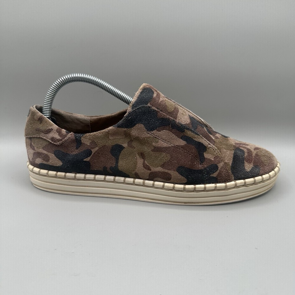 J/SLIDES NYC Karla Camo Slip On Sneakers Suede Women Size 9 Green Brown