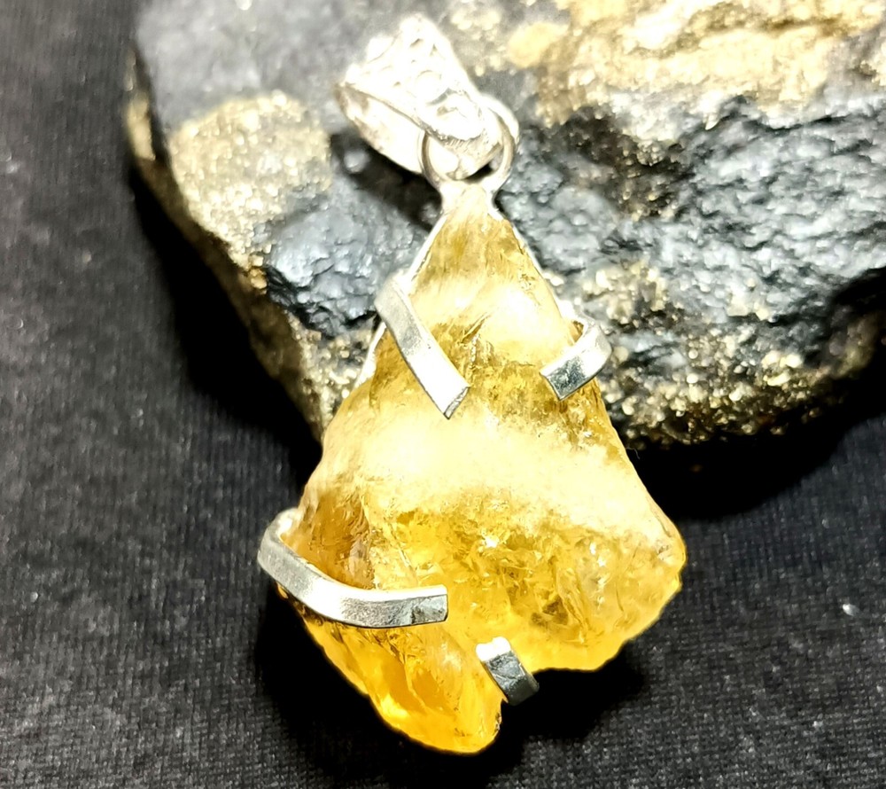 Natural 60.40 Ct Brazilian Yellow Topaz Rough Gemstone 925 Solid Sliver Pendant