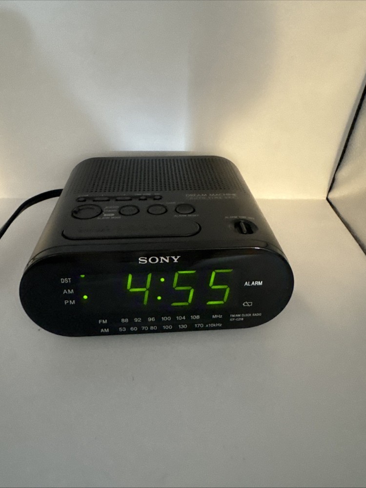Sony Dream Machine Digital Alarm Clock AM FM Radio ICF-C218 Black TESTED WORKS