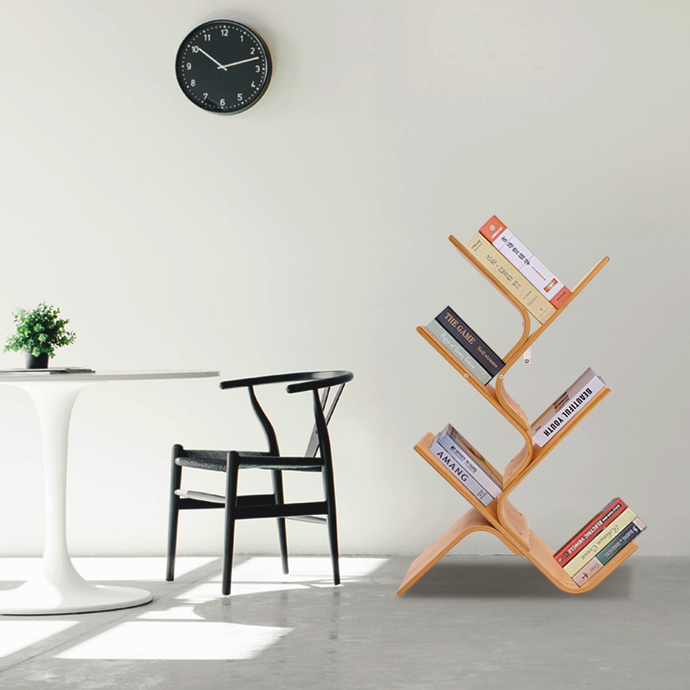 5-Tier Bamboo Floor Bookcase Modern Standing Bookshelf Organizer
