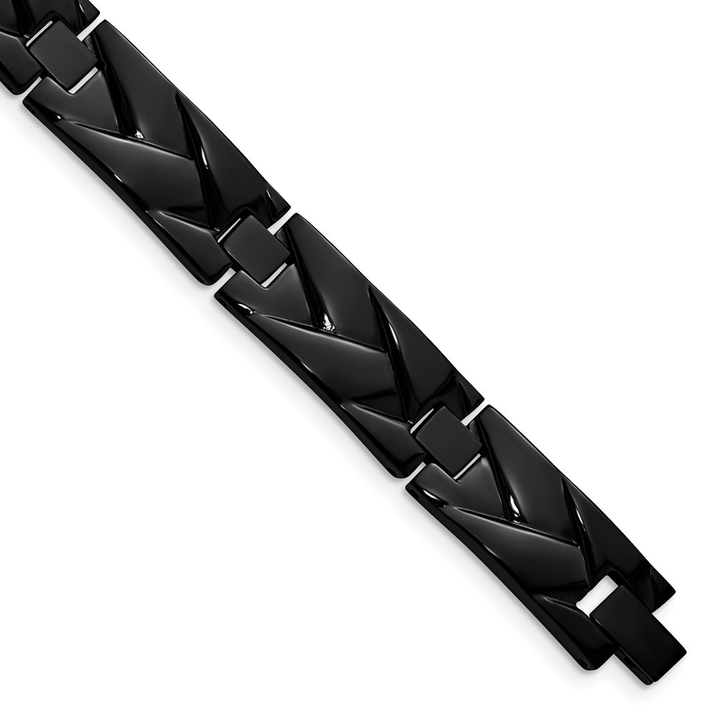 Stainless Steel Polished Black IP-plated Grooved Design Link Bracelet 9