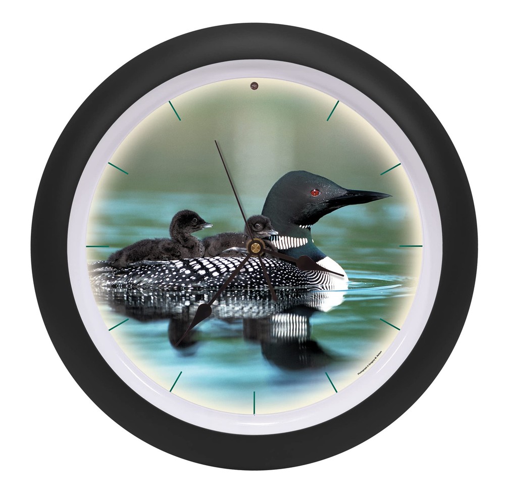 Call of The Loon Artwork Matte Black 13 inch Sound Wall Clock
