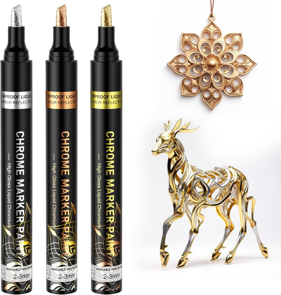 Liquid Mirror Chrome Markers - 3 Colors Gloss Permanent Reflective Mirror Chrome