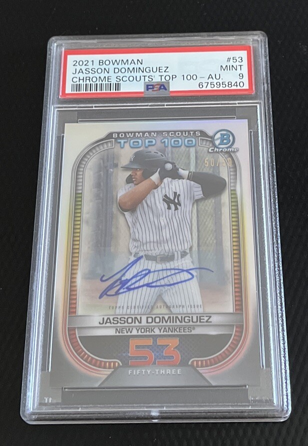 2021 Jasson Dominguez Yankees 50/50 PSA 9 Bowman Chrome Scouts Autograph #53
