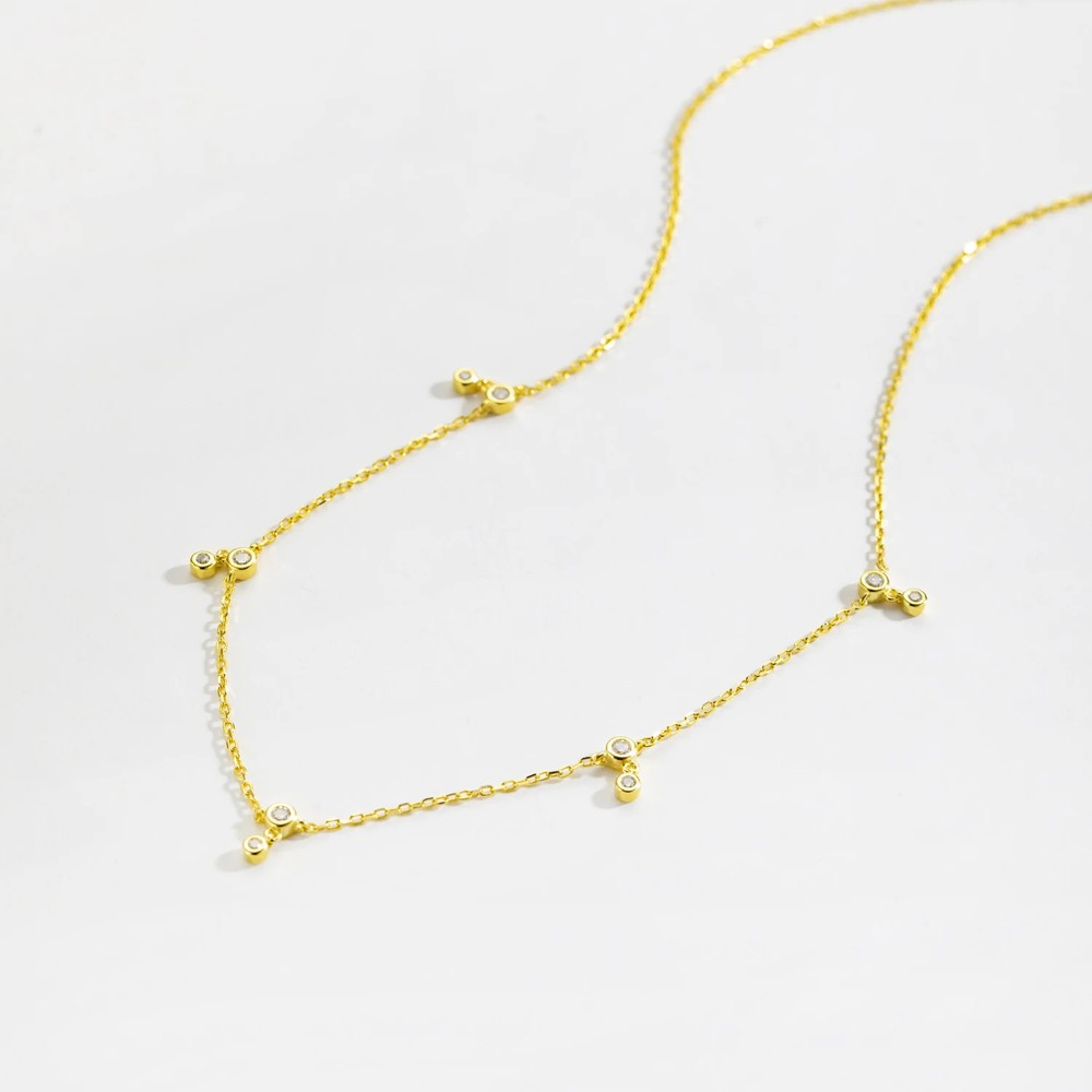 Silver Gold Zircon Charm CZ Choker Long Chain Necklace  Women Classic Fine